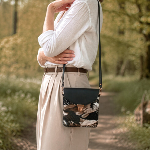 Mini sac à main motif animal avec plumes d'oiseaux sauvages - Maison Baluchon