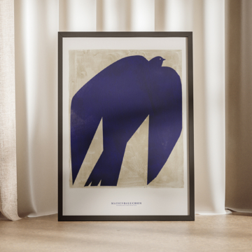 Affiche avec dessin oiseau abstrait bleu roi