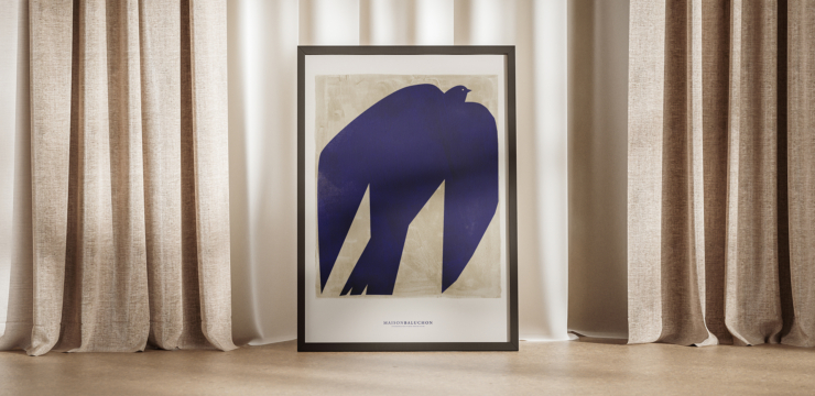 Affiche avec dessin oiseau abstrait bleu roi