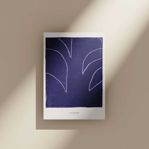 Large poster for modern decoration with abstract shapes in klein blue