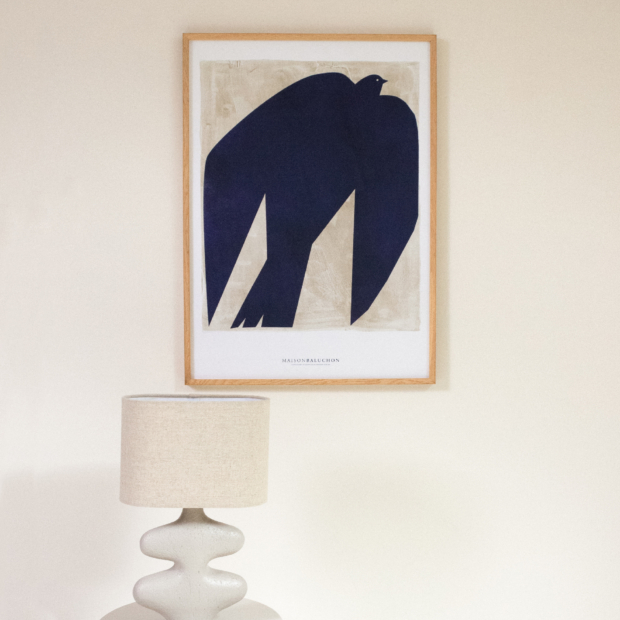 Poster for wall decoration with simplified drawing of a klein blue bird