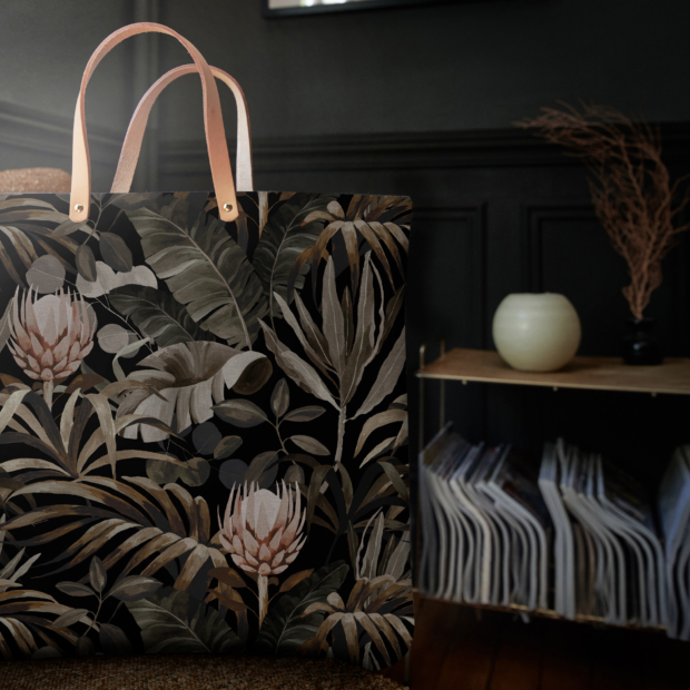 Maison Baluchon - Sac cabas Tropical N°15 - Motif inspiré de l'univers végétal, floral composé de fleures de Protea