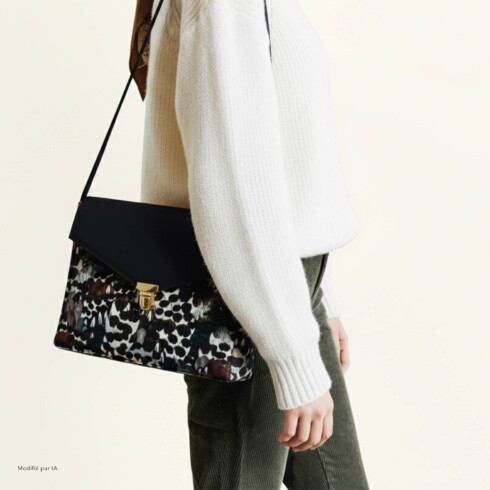 Sac à main motif sauvage & cuir bleu marine : un cadeau français parfait - Maison baluchon