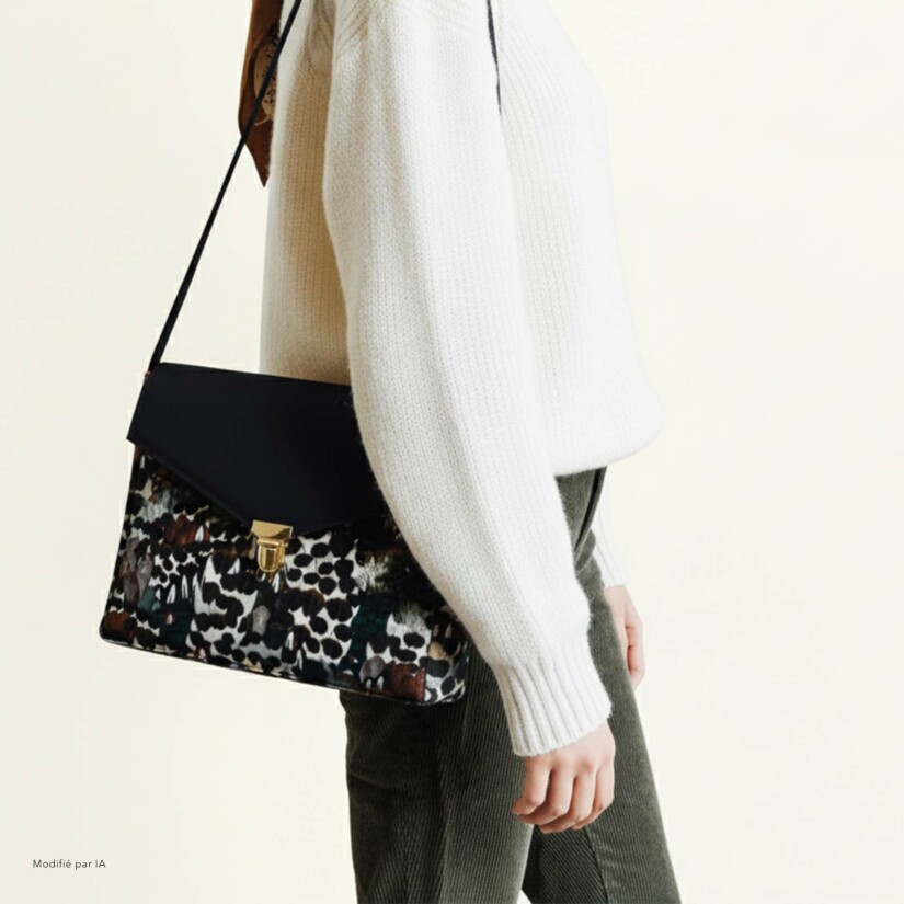 Sac à main motif sauvage & cuir bleu marine : un cadeau français parfait - Maison baluchon