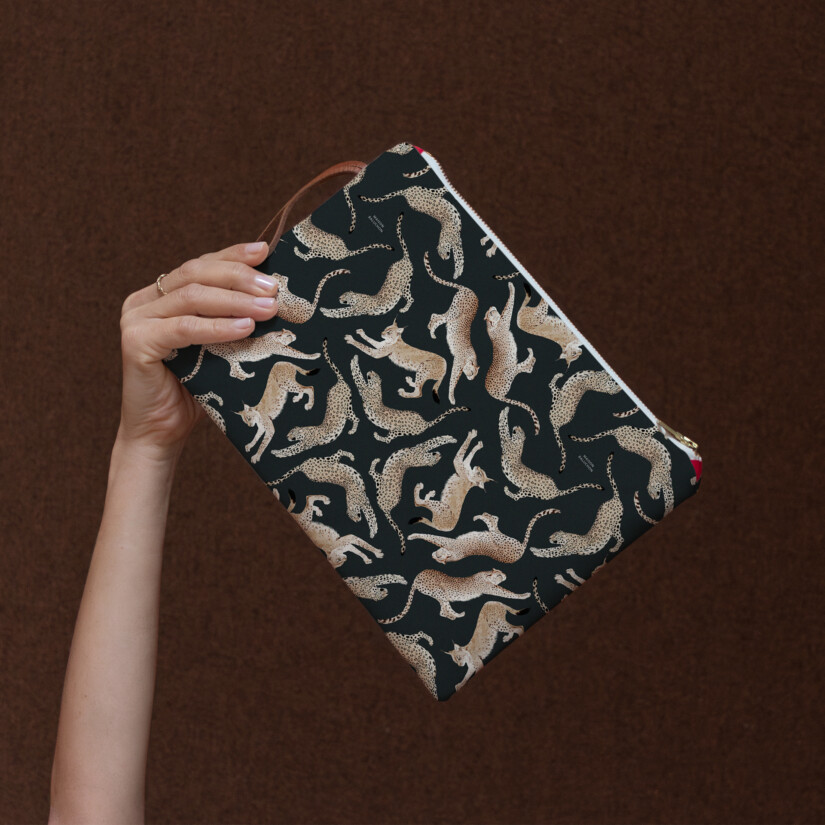 Christmas gift ideas - Large zipped pouch with Félin N°01 print - Maison Baluchon