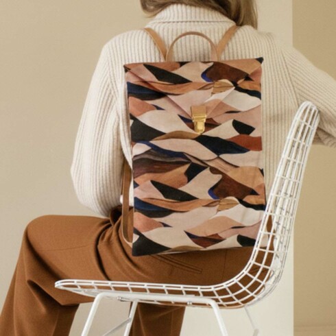 Sac à dos cartable avec motif graphique beige - Maison Baluchon