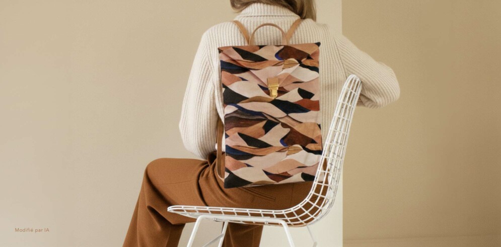 Sac à dos cartable avec motif graphique beige - Maison Baluchon