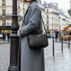Black shoulder bag in grained leather, made in France, a classic gift for Christmas - Maison Baluchon