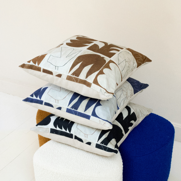 Square cushions from the Moderniste collection, handmade in France
