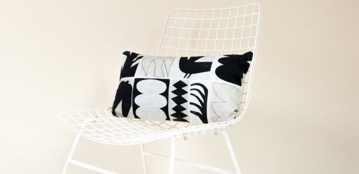 Decorative cushion black modernist pattern made in France
