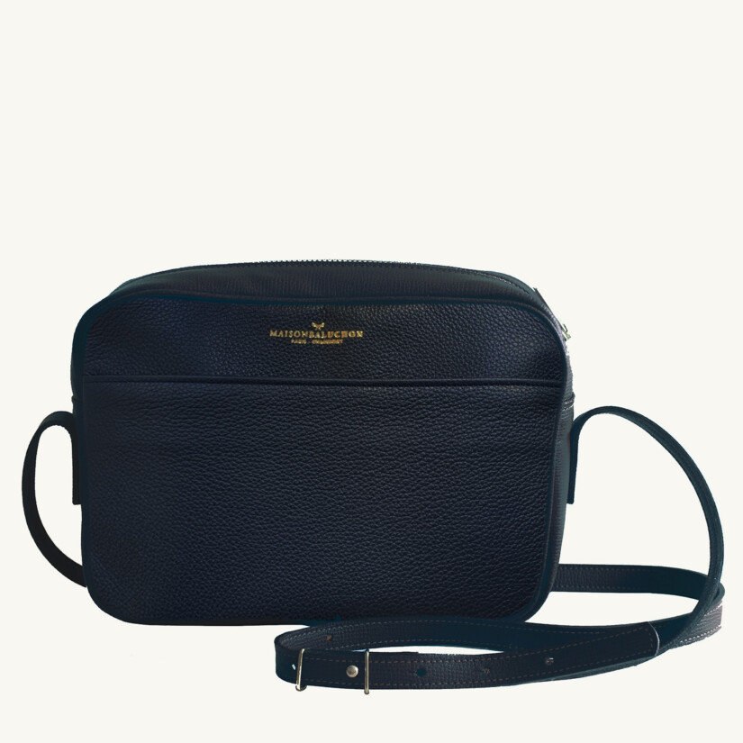 Large shoulder bag in dark navy blue grained leather - Maison Baluchon