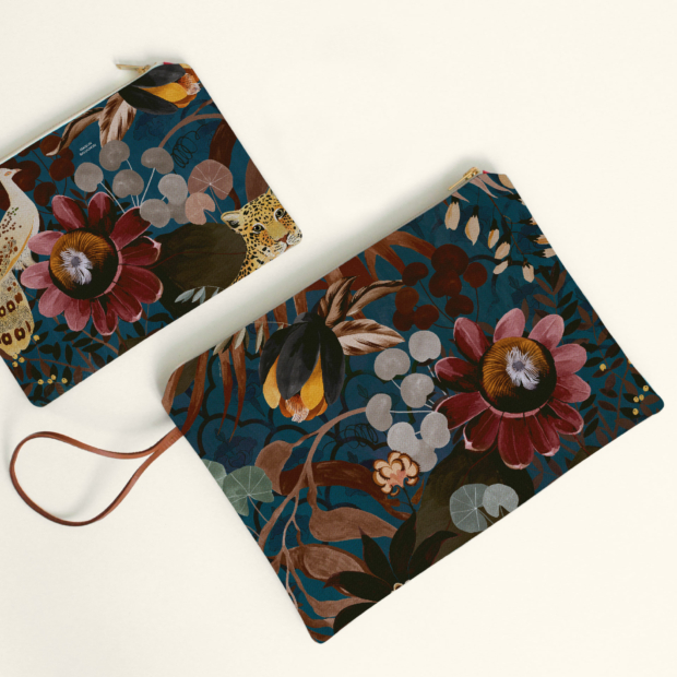Large pouch Inde N°04, motif inspired by the plant and floral world