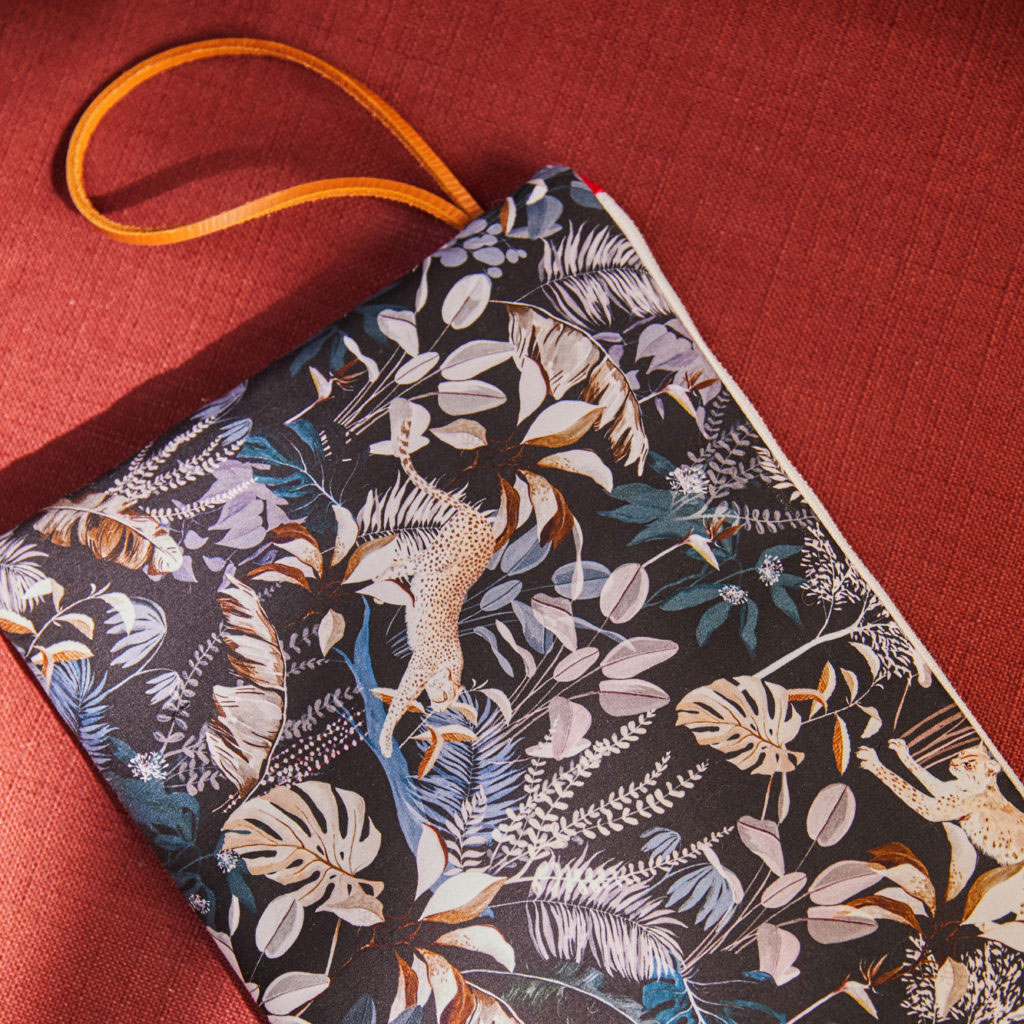 Large zipped fabric pouch created in collaboration with the brand Balzac Paris