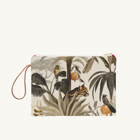 Large zipped pouch - Tropical N°17 Ecru motif - Maison Baluchon