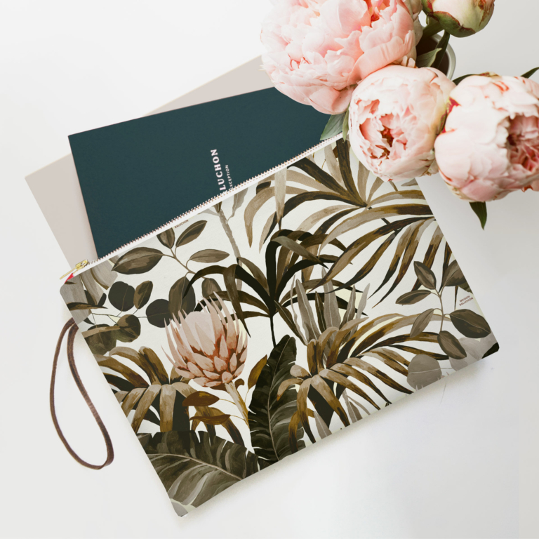 Large zipped pouch Tropical N°14 - Vegetal and floral pattern