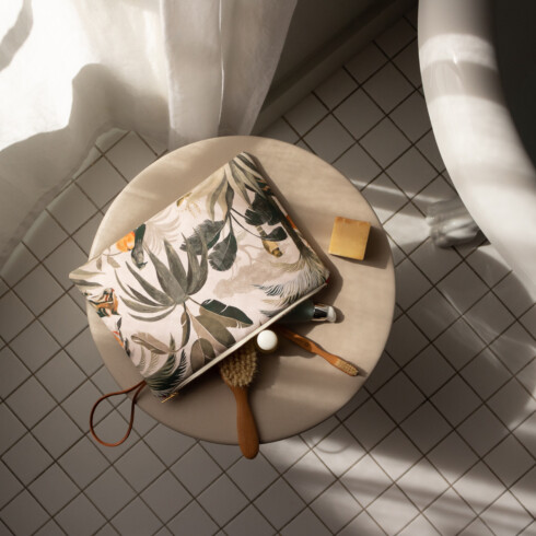 Maison Baluchon - Grande pochette zippée Tropical N°17 Écru confectionné en France