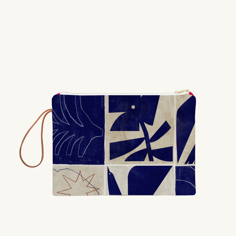 Large zipped pouch with Moderniste Blue motif N°01 - Maison Baluchon