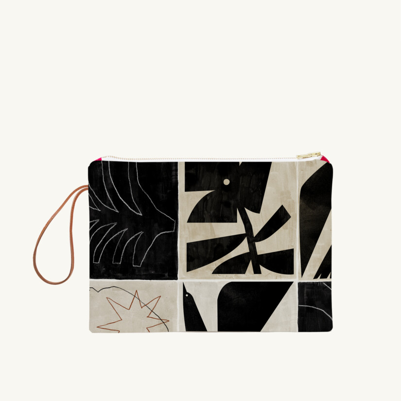 Large fabric clutch with Moderniste N°01 Black motif - Maison Baluchon