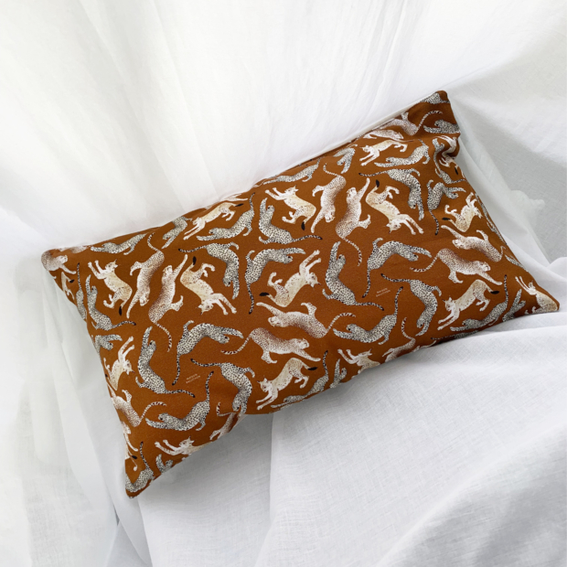 Maison Baluchon - Cushion cover Félin N°02 - Felines pattern, terracotta color, orange