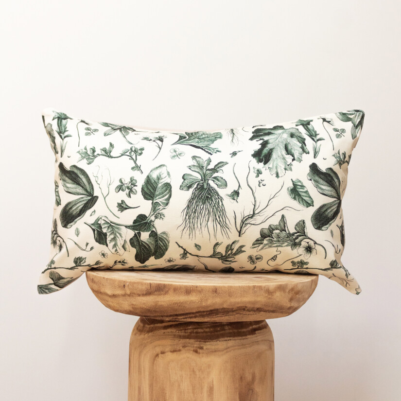 Coussin de décoration motif Herbier du Roi vert - Maison Baluchon