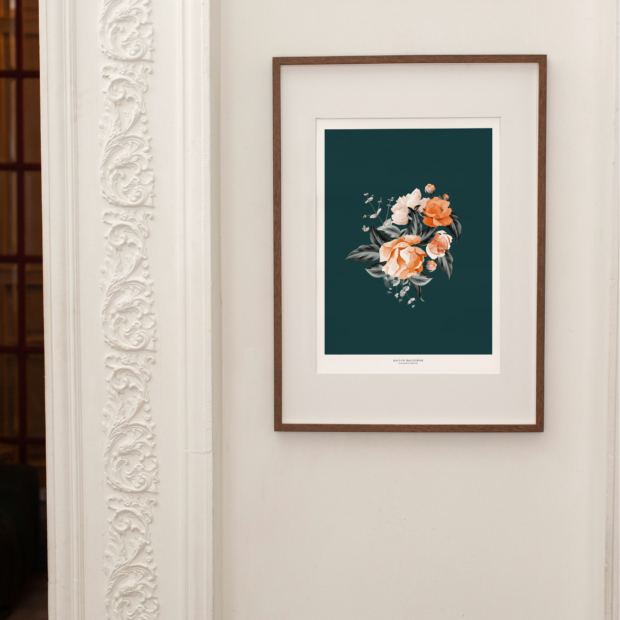 Graphic poster illustrated with roses and flowers