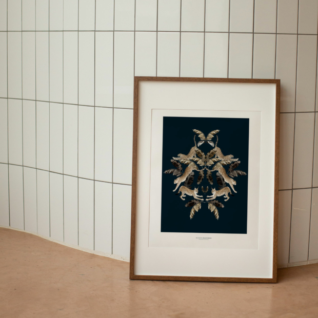 Illustrated graphic poster - Félin N°01 Collection - Navy blue background