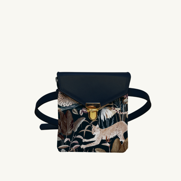 Mini purse Jungle N°22 - Dark Blue leather custom-made by Maison Baluchon