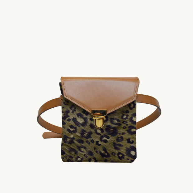 Mini purse Sauvage N°21 Khaki - Camel leather custom-made by Maison Baluchon