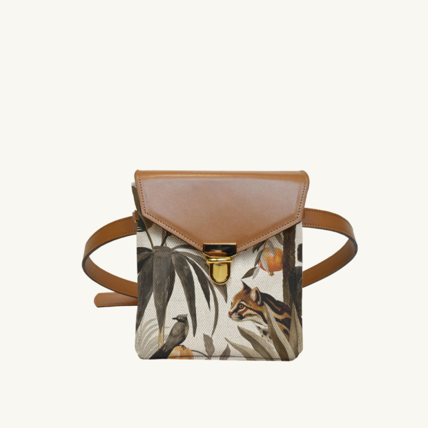 Mini purse Tropical N°17 Ecru - Camel leather custom-made by Maison Baluchon