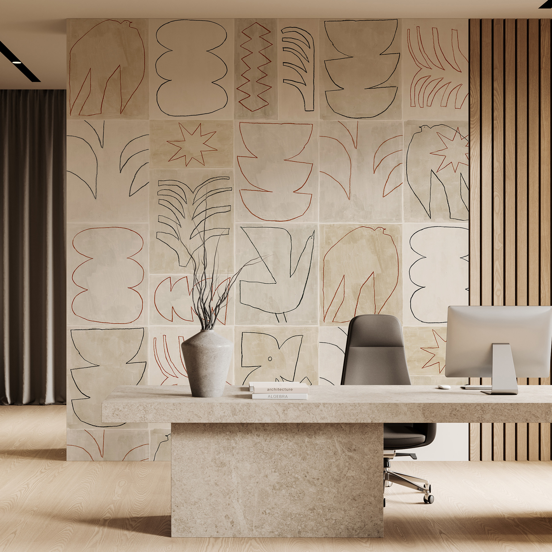 Papier peint intissé pour bureau motif graphique abstrait - Maison Baluchon