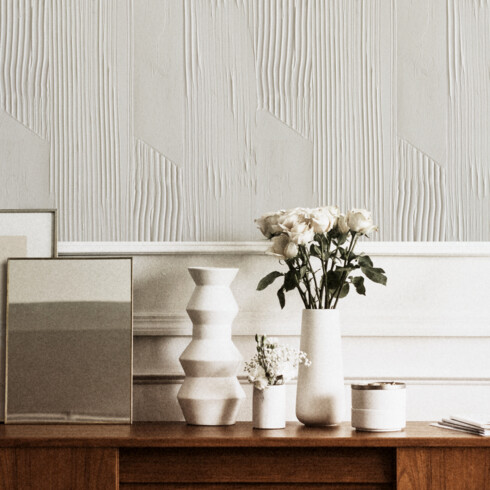 Non-woven wallpaper with faux plain concrete effect