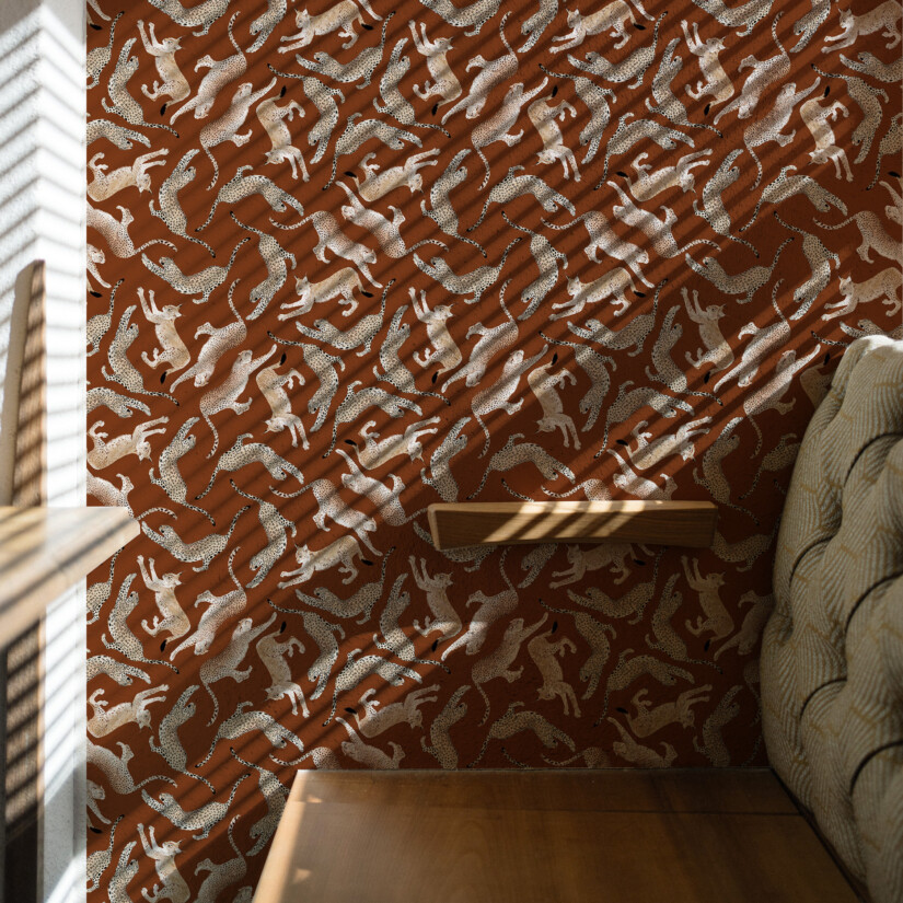 Non-woven wallpaper pattern Félin N°02 - Inspired by the animal world, hand drawn
