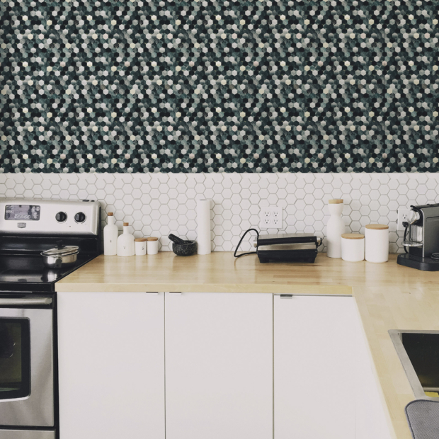 Non-woven wallpaper Graphique N°11 - Geometric shapes, blue - Kitchen