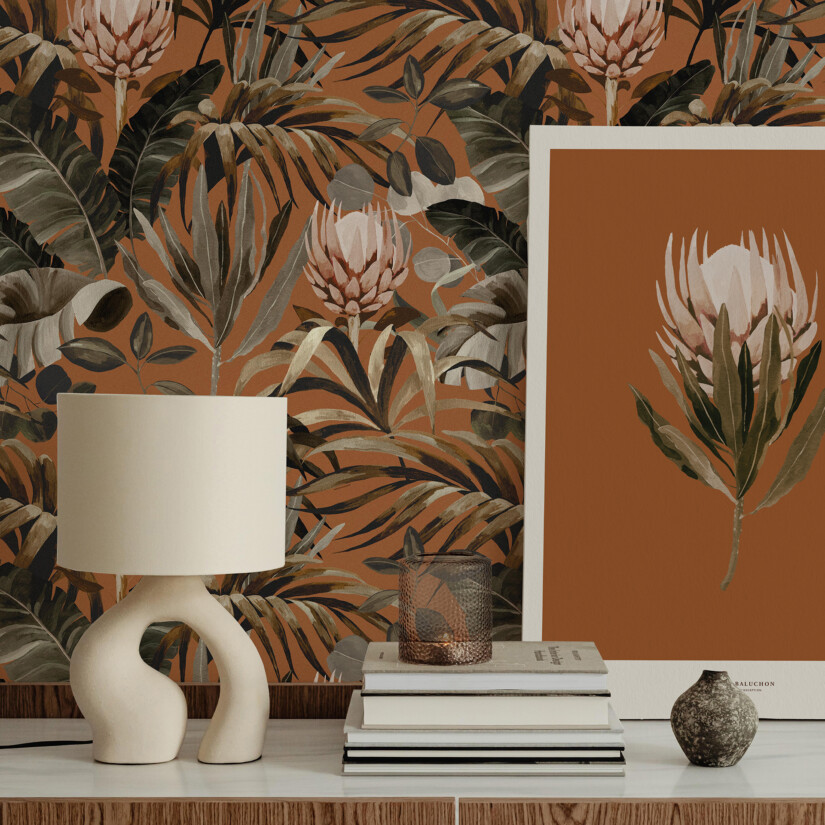 Papier peint motif végétal Terracotta & illustration collection Tropical N°16 - Maison Baluchon