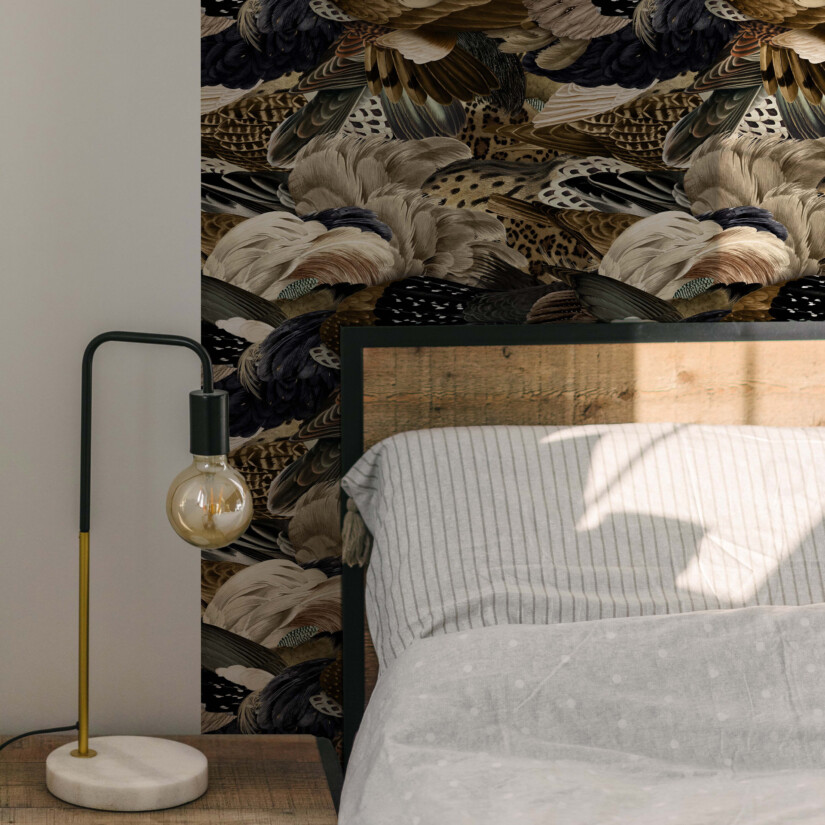 Feather pattern bedroom wallpaper - Maison Baluchon
