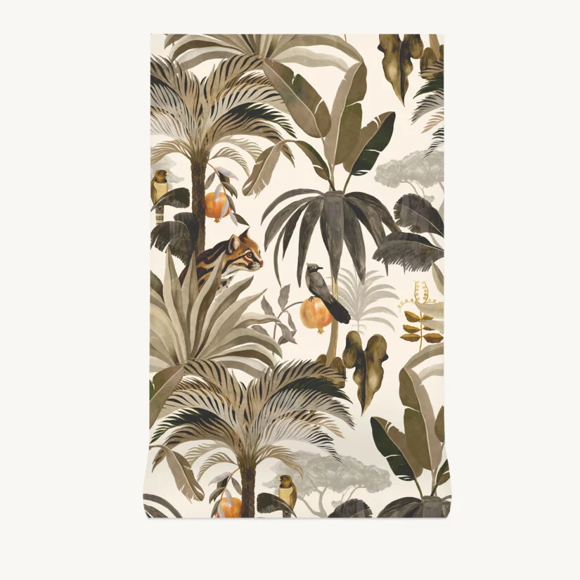 Non-woven wallpaper Tropical N°17 - Ecru custom-made by Maison Baluchon