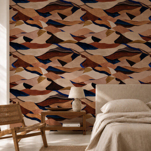 Papier peint panoramique pour chambre, motif graphique terracotta - Maison Baluchon