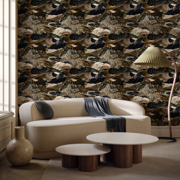 Top of the range animal world wallpaper with various bird feathers - Maison Baluchon
