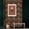 Maison Baluchon - Papier peint intissé - Tropical N°16 fond terracotta, motif composé de fleurs de protea et végétation