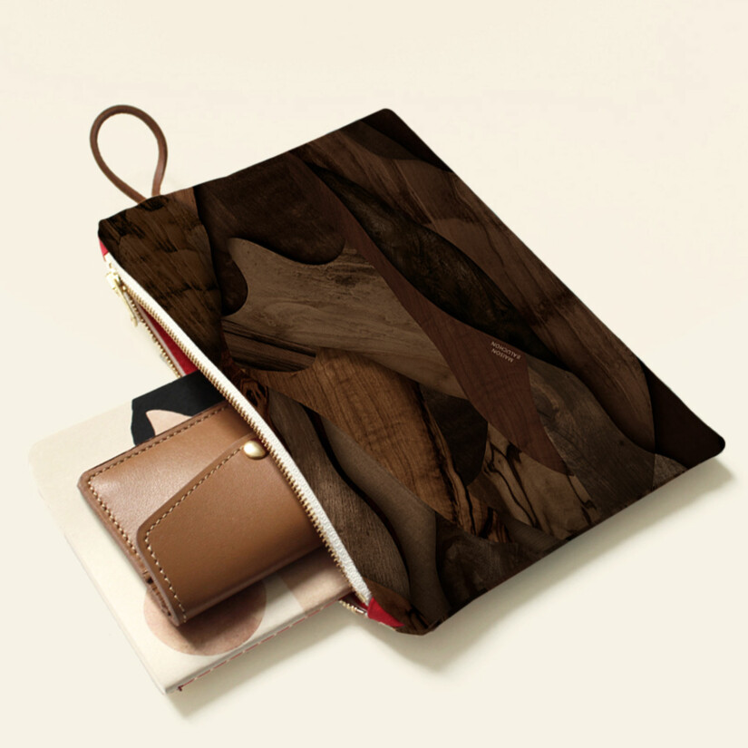 Maison Baluchon - Small pouch with Graphique N°14 pattern, wood-inspired motif, warm colours