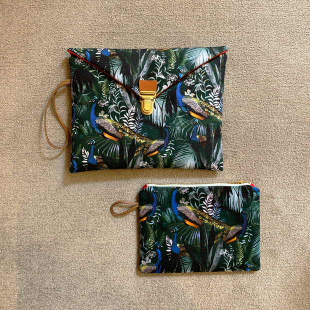 Maison Baluchon - Collection Jungle N°17 - Pochette iPad et petite pochette zippée