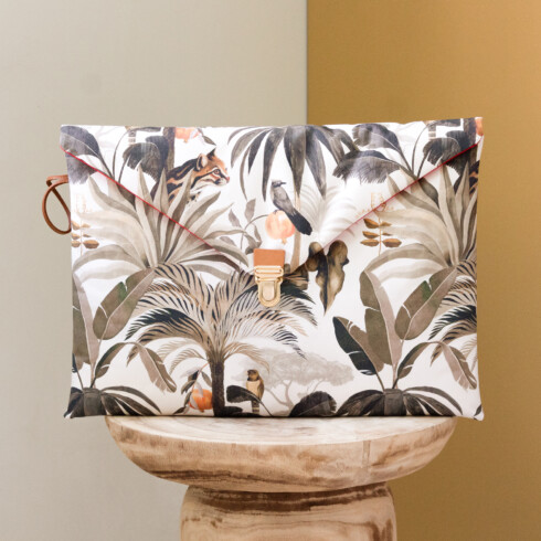 MacBook 15 & 16" pouch Tropical print N°17 Ecru - Maison Baluchon