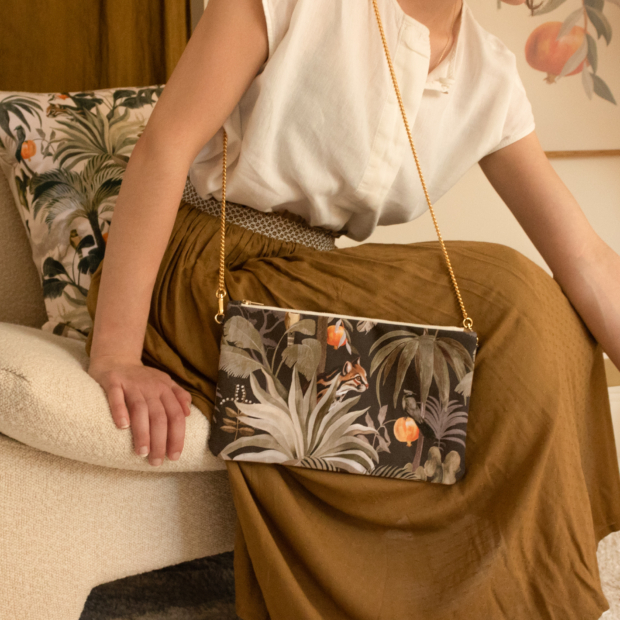 Maison Baluchon - Elegant and chic Tropical N°17 Bronze print evening clutch bag