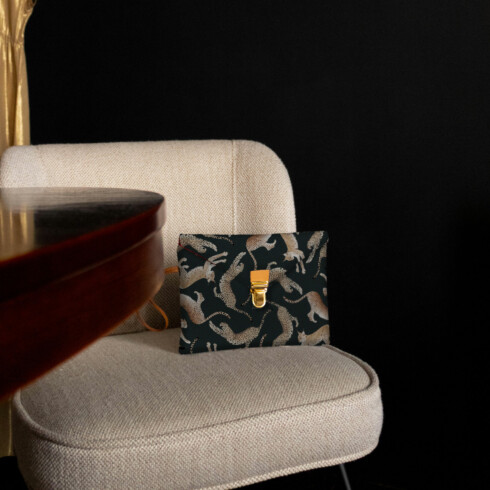 Maison Baluchon - Mini pochette motif Félin N°01 cadeau de Noël fait main