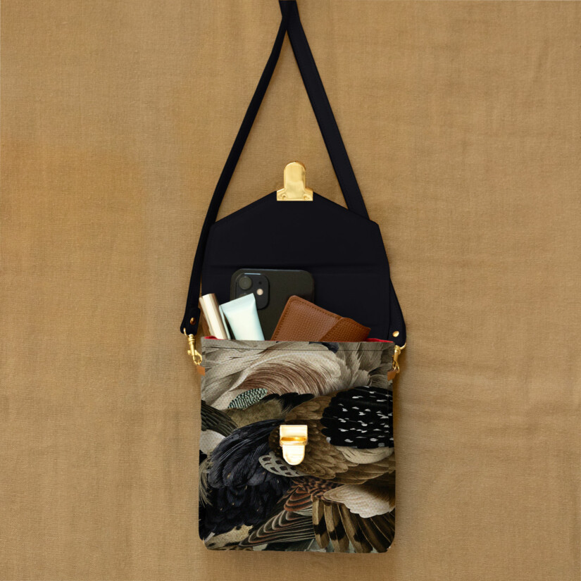 Maison Baluchon - Animal pattern satchel bag in dark blue leather made in France