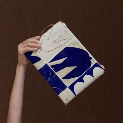 Préventes de Noël : pochette zippée imprimé abstrait Moderniste N°01 Bleu - Maison Baluchon