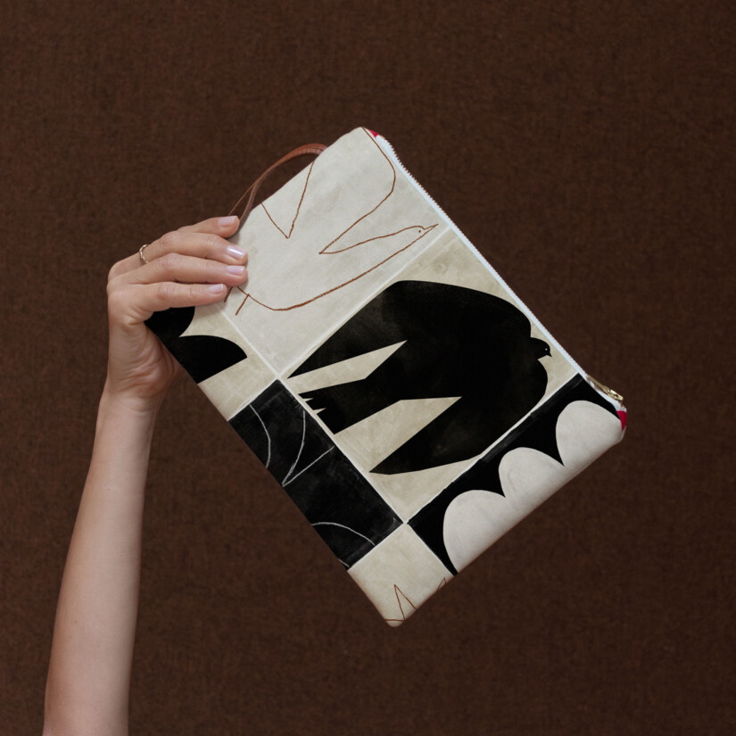 Cadeau Noël Français : pochette motif avec formes abstraites Moderniste N°01 noir - Maison Baluchon