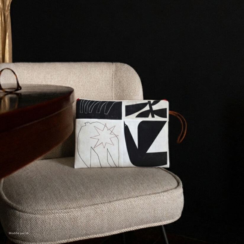 Offrez un accessoire de mode d'exception pour Noël : grande pochette motif abstrait noir - Maison Baluchon