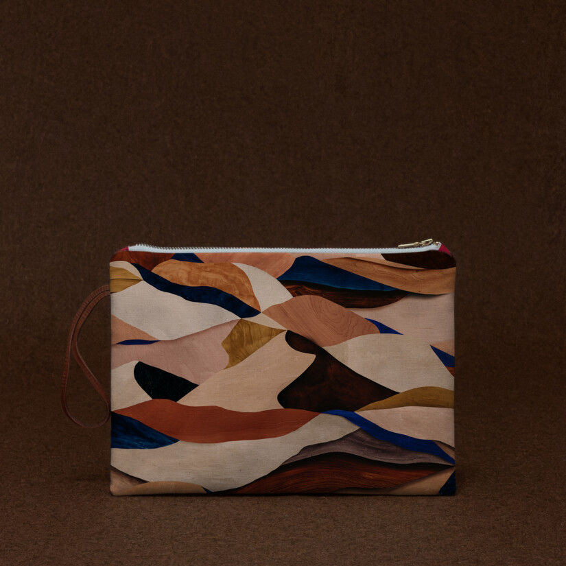 Précommandes de Noël - Grande pochette en tissu imprimé Graphique avec dunes de désert terracotta - Maison Baluchon