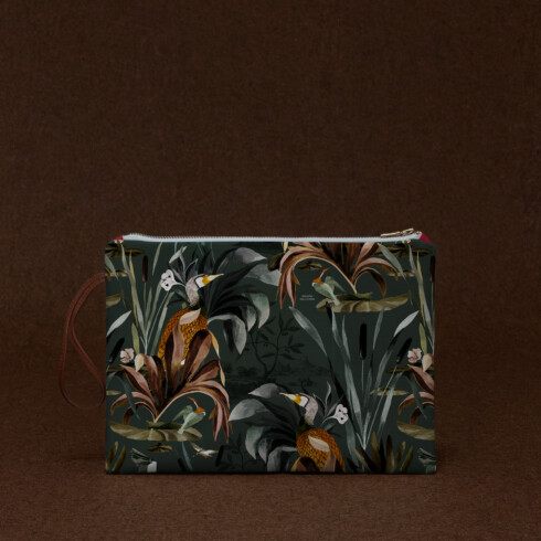 Grande pochette zippée motif Sauvage N°26 Vert - Cadeau de Noël haut de gamme - Maison Baluchon